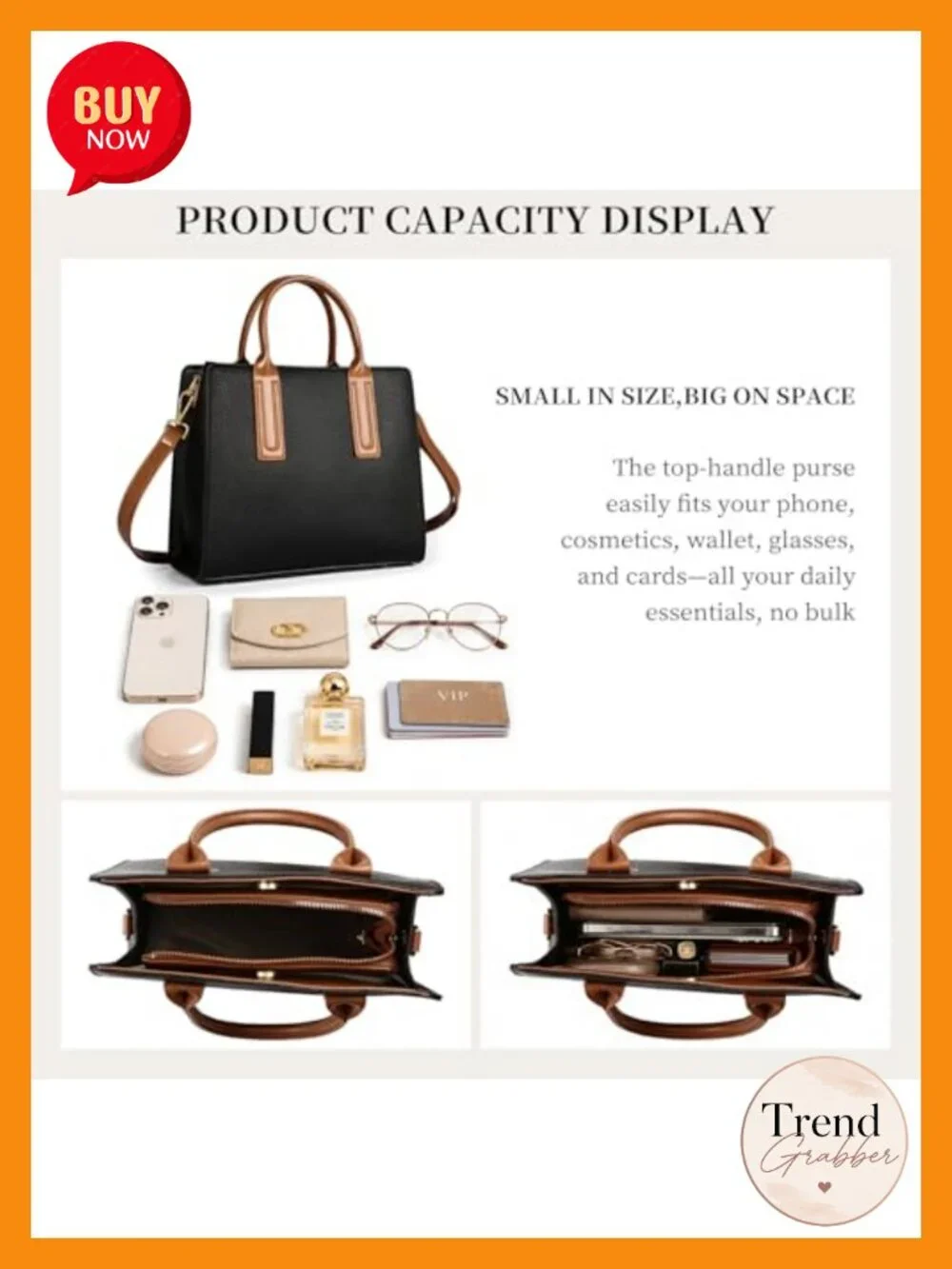Large 3-Compartment Faux Leather Tote Satchel with Shoulder Crossbody Strap